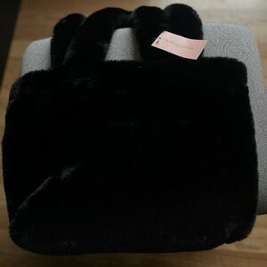 My Accessories London Black Faux-Fur Fluffy Tote Bag